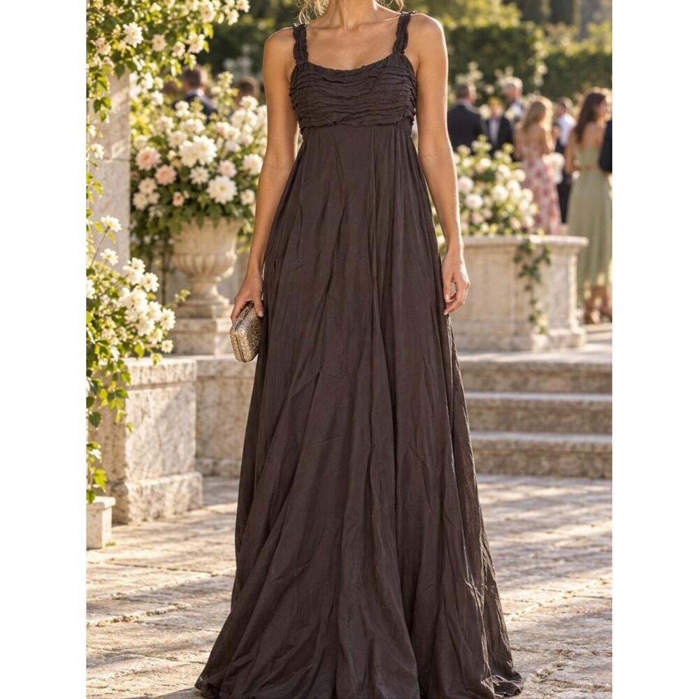 Ann Taylor Chocolate Brown Dress 12 Silk Ruched Formal Semi Formal Gown